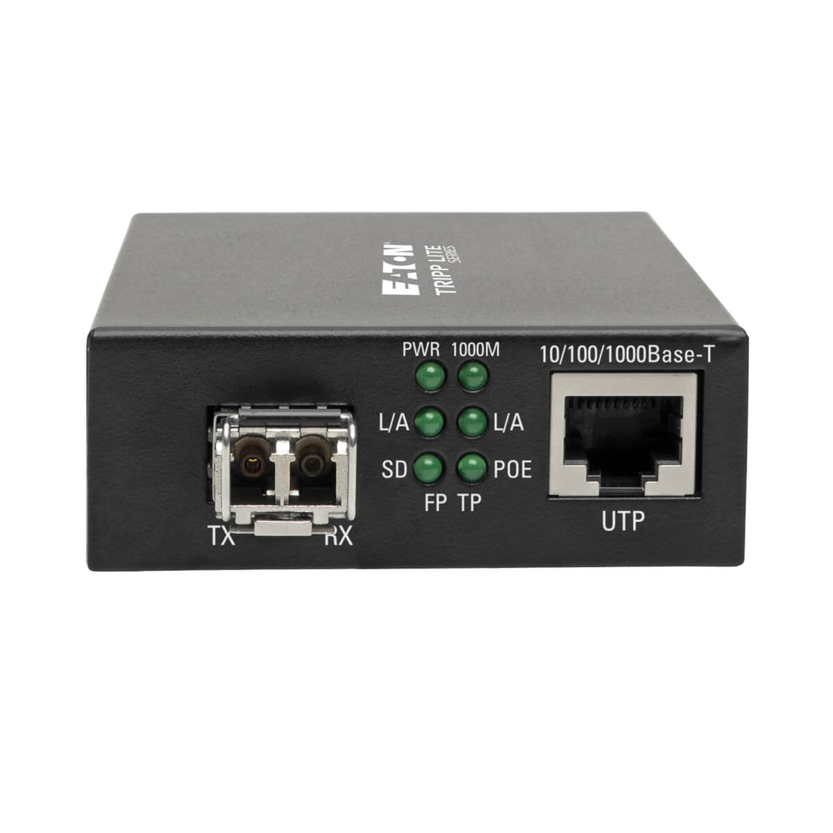 Tripp Lite N785-INT-PLCMM1 Medienkonverter LC zu RJ-45 – 1 Gbit/s, Multimode 850 nm, 550 m, PoE+ – Schwarz