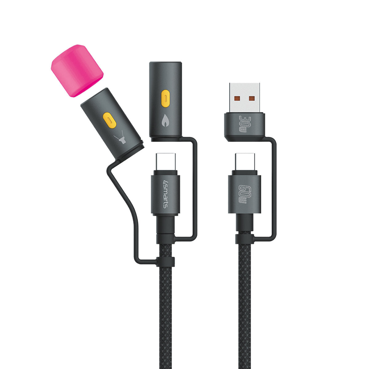 4smarts USB-C auf USB-C Kabel – USB 2.0 (480 Mbit/s) – 1 m – PD 60 W – Schwarz/Grau