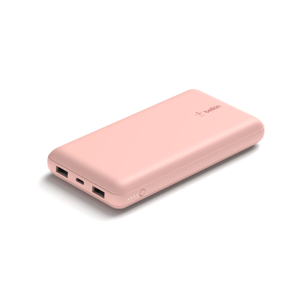 Belkin Powerbank 20000 mAh, 1× USB-C, 2× USB-A, für Smartphones, Tablets, Rosa