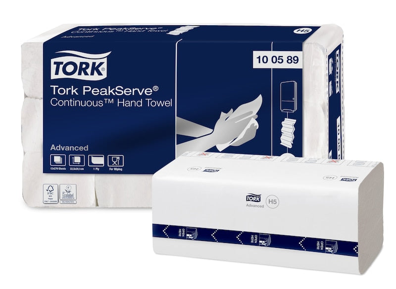 Tork PeakServe Falthandtuch – Endlos, 1-lagig, weiss, 201 × 225 mm, für Tork H5, 12×270 Stk.