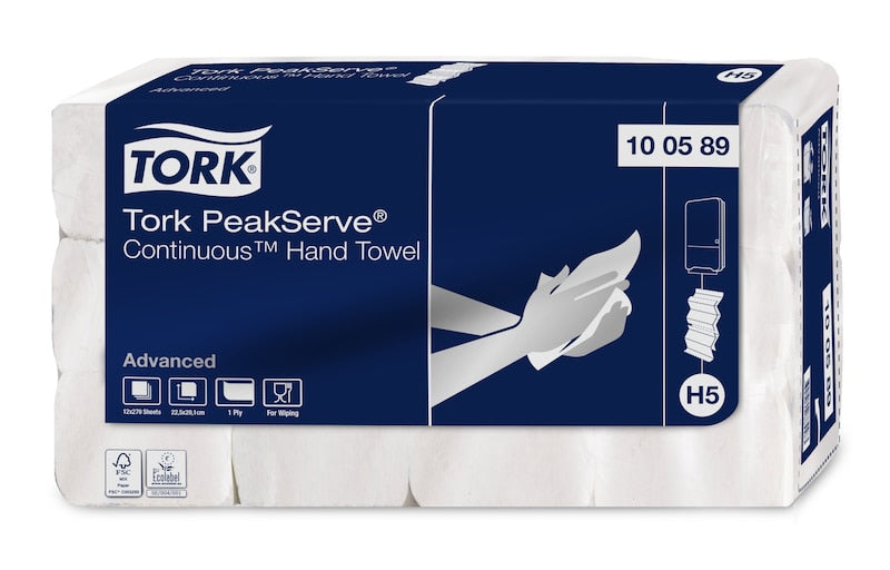 Tork PeakServe Falthandtuch – Endlos, 1-lagig, weiss, 201 × 225 mm, für Tork H5, 12×270 Stk.