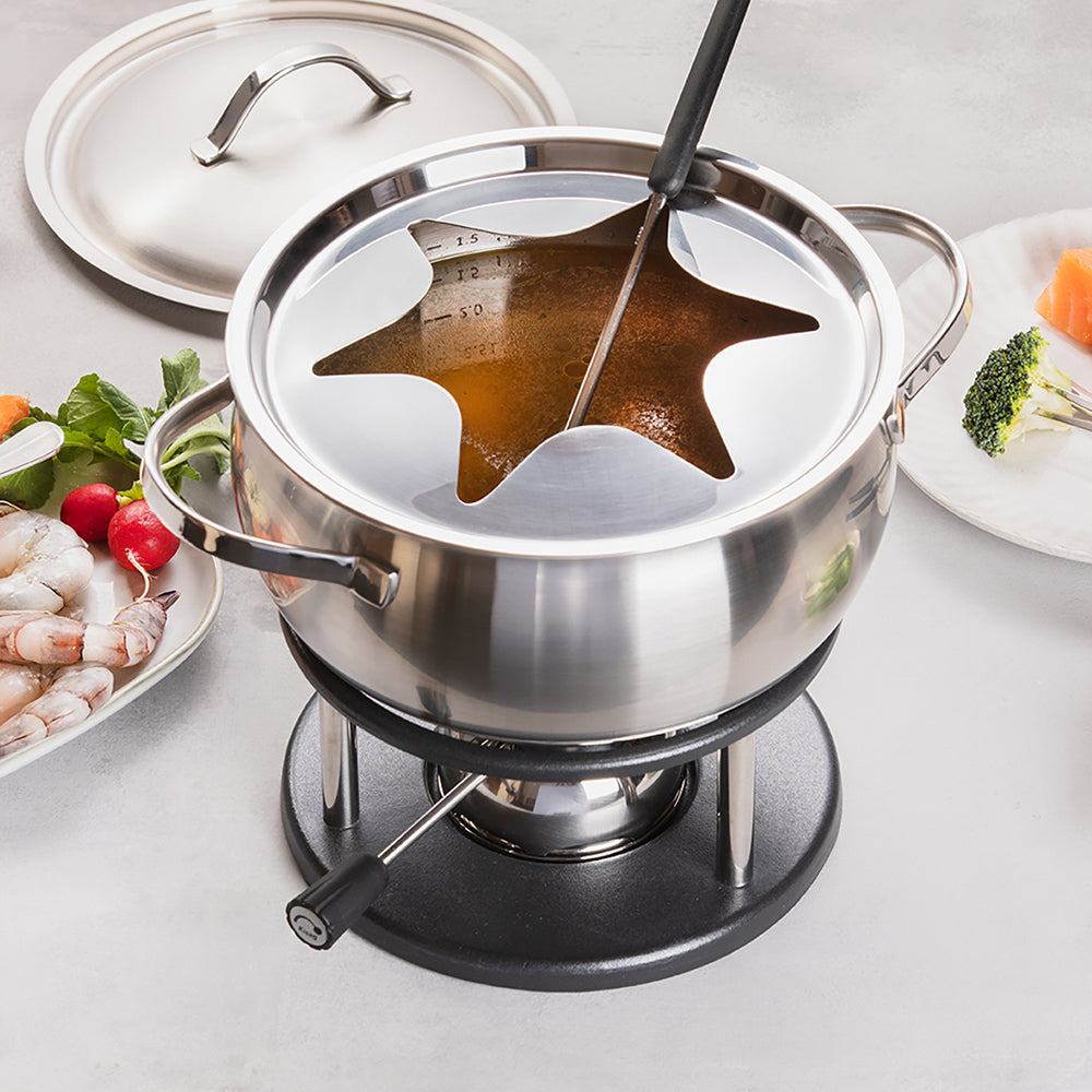 Kisag Fonduepfanne – Ø 20 cm, Edelstahl, für Fondue Bourguignonne, Induktion, 8 Personen