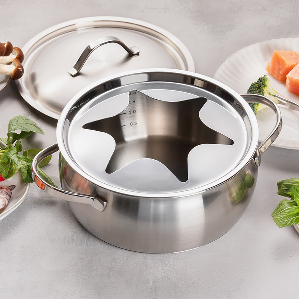 Kisag Fonduepfanne – Ø 20 cm, Edelstahl, für Fondue Bourguignonne, Induktion, 8 Personen