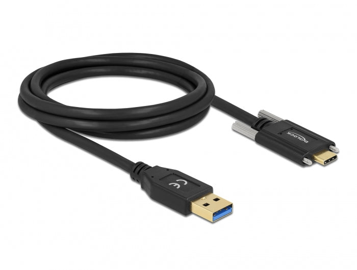 DeLOCK USB-A auf USB-C Kabel – USB 3.2 Gen 2 (10 Gbit/s) – 2 m – Verschraubbar, Goldkontakte – Schwarz