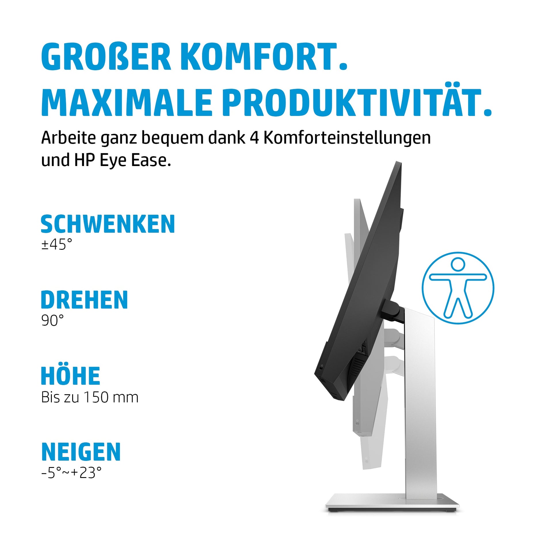 HP E24m G4 – Monitor, 23,8", 300 cd/m², Webcam, Mikrofon, Lautsprecher, USB-C PD 65 W, VESA 100 × 100, Schwarz