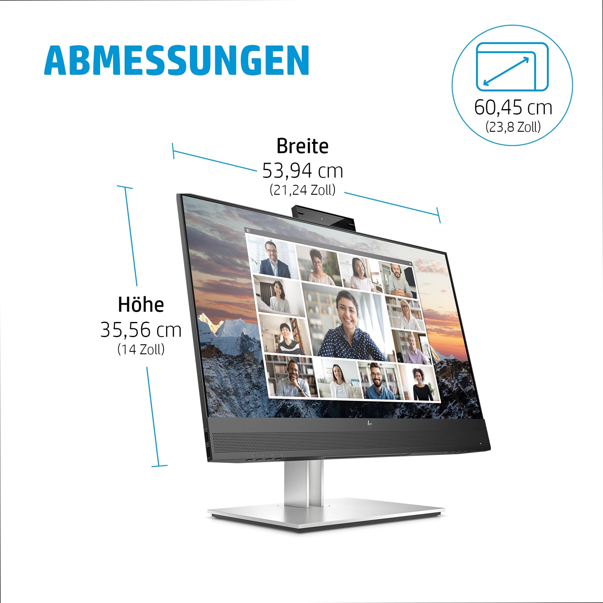 HP E24m G4 – Monitor, 23,8", 300 cd/m², Webcam, Mikrofon, Lautsprecher, USB-C PD 65 W, VESA 100 × 100, Schwarz
