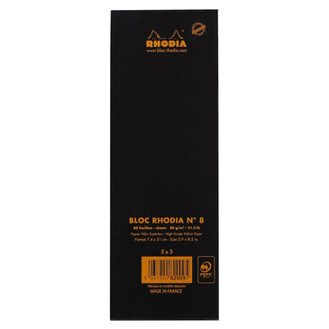 Rhodia Notizblock – 74 × 210 mm – kariert – 80 Blatt – Klammerbindung, perforiert – schwarz