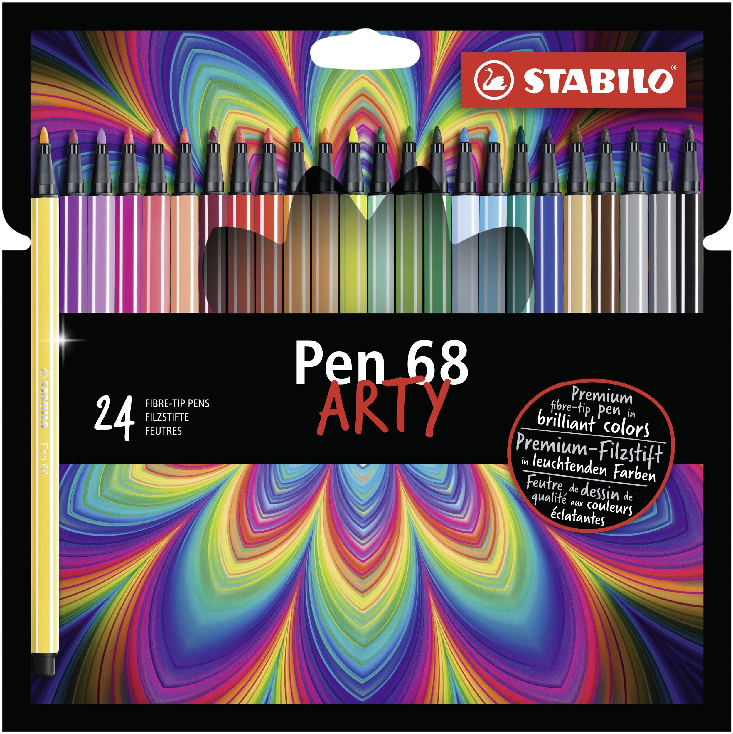STABILO Pen 68 Arty Filzstifte – Rundspitze, 1 mm, wasserbasiert, 24 Farben