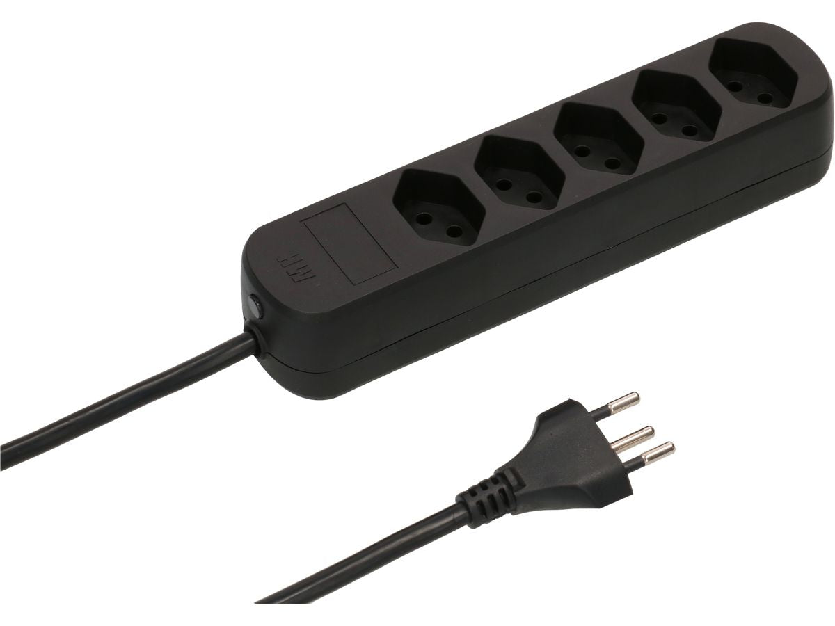 Max Hauri AG Max Hauri Basic-Line Steckdosenleiste – 5× T13, 5 m, ohne Schalter, mit Überstromschutz, schwarz