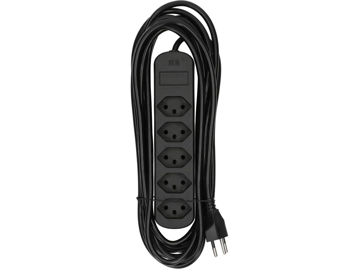 Max Hauri AG Max Hauri Basic-Line Steckdosenleiste – 5× T13, 5 m, ohne Schalter, mit Überstromschutz, schwarz