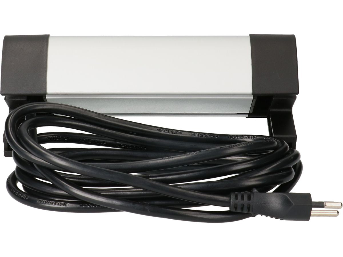 Max Hauri AG Max Hauri Alu-Office-Line Tischsteckdosenleiste, 4×T13, 3×USB, 2,5 m, ohne Schalter – schwarz/silber