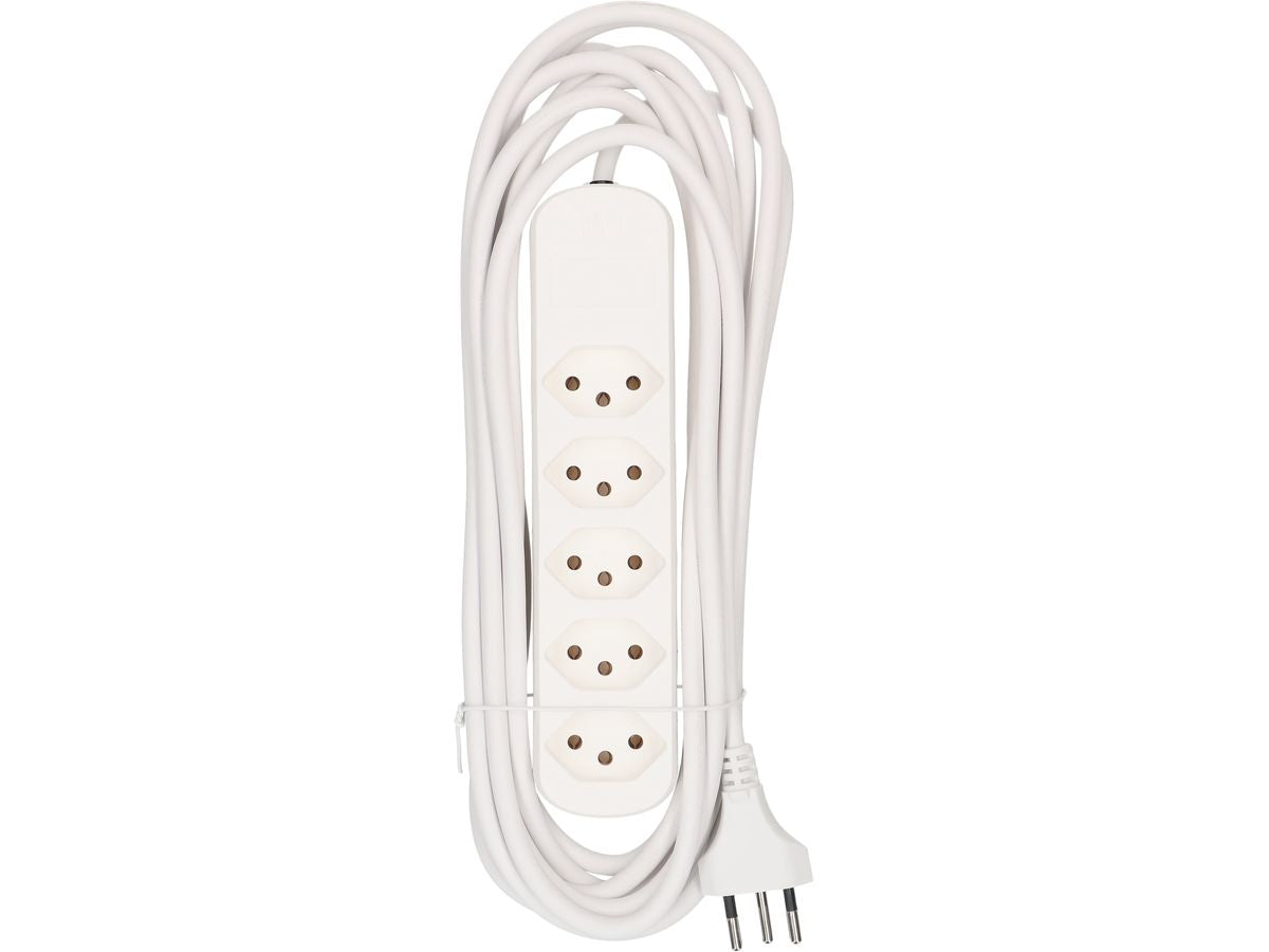 Max Hauri AG Max Hauri Basic-Line Steckdosenleiste – 5× T13, 5 m, ohne Schalter, Überstromschutz, weiss