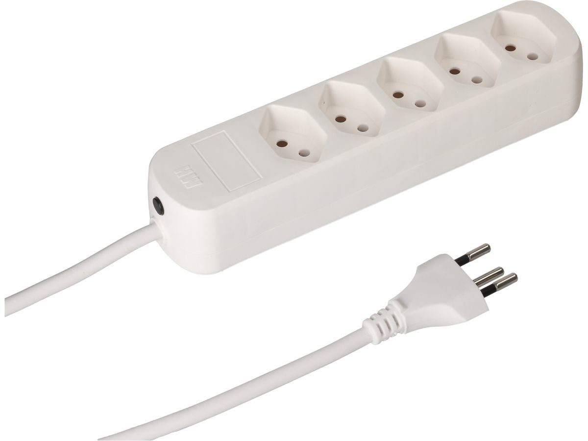 Max Hauri AG Max Hauri Basic-Line Steckdosenleiste – 5× T13, 5 m, ohne Schalter, Überstromschutz, weiss