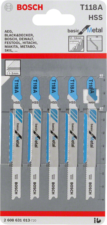 Bosch Professionelles Stichsägeblatt 92 mm HSS – für Metall – 5 Stk