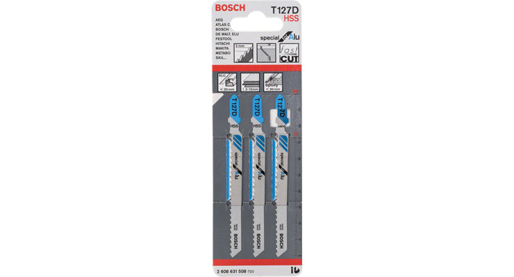 Bosch Professionelles T 127 D Stichsägeblatt 3 mm × 100 mm HSS – für Metall – 5 Stk