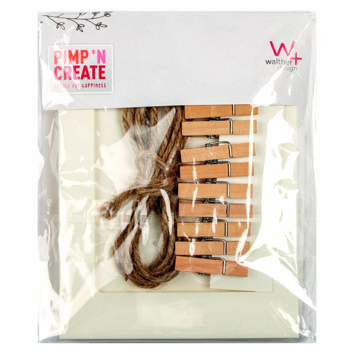 Walther Fotogirlande Pimp 'N Create, Papier, Weiss, 10 × 180 cm, mit Holzklammern – eco:plus