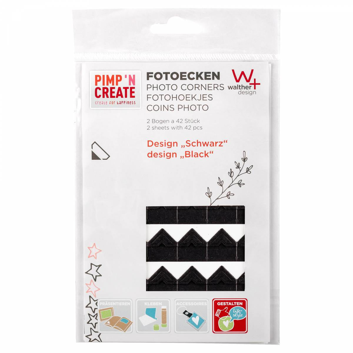 Walther Pimp 'N Create Fotoecken – Blister, permanent, schwarz, lösemittelfrei, für Fotos, Papier