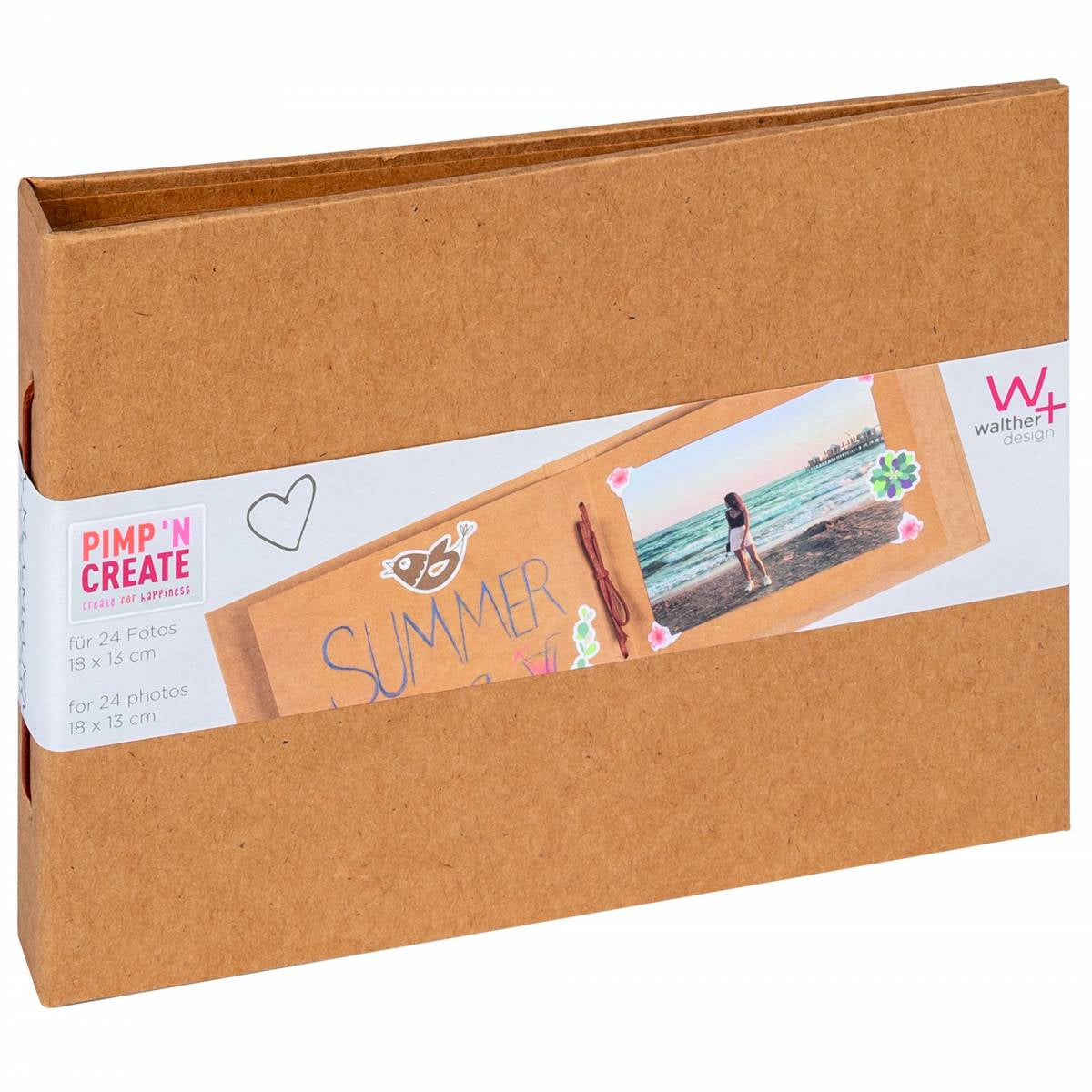 Walther Fotoalbum Pimp 'N Create – für 100 × 150 mm / 130 × 180 mm, 24 Fotos, Kraft, Karton, 205 × 155 mm