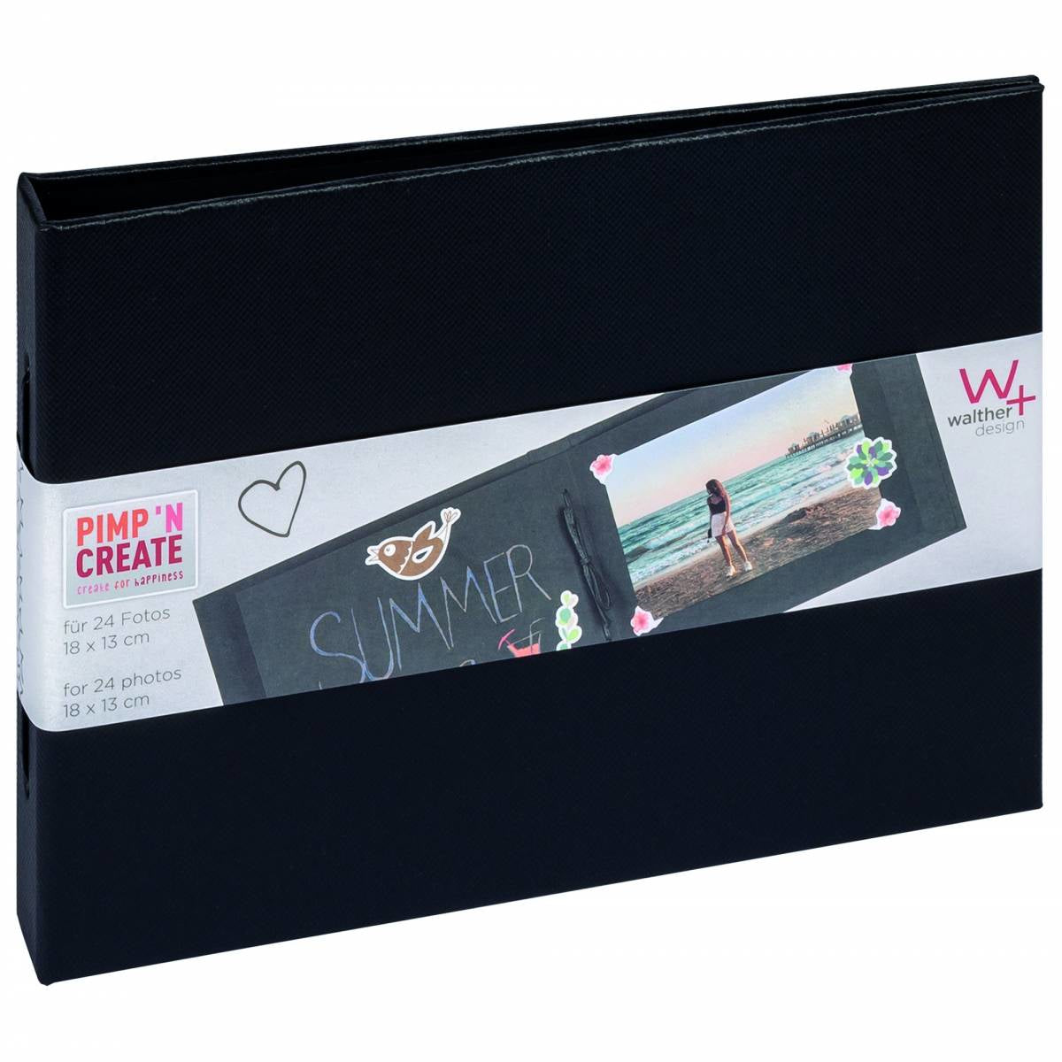 Walther Fotoalbum Pimp 'N Create – für 100 × 150 mm / 130 × 180 mm, 24 Fotos, Schwarz