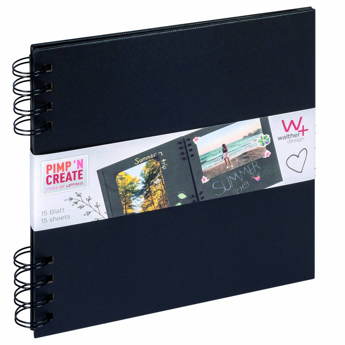 Walther Fotoalbum Pimp 'N Create – für 190 × 190 mm, schwarz, Spiralbindung, Karton