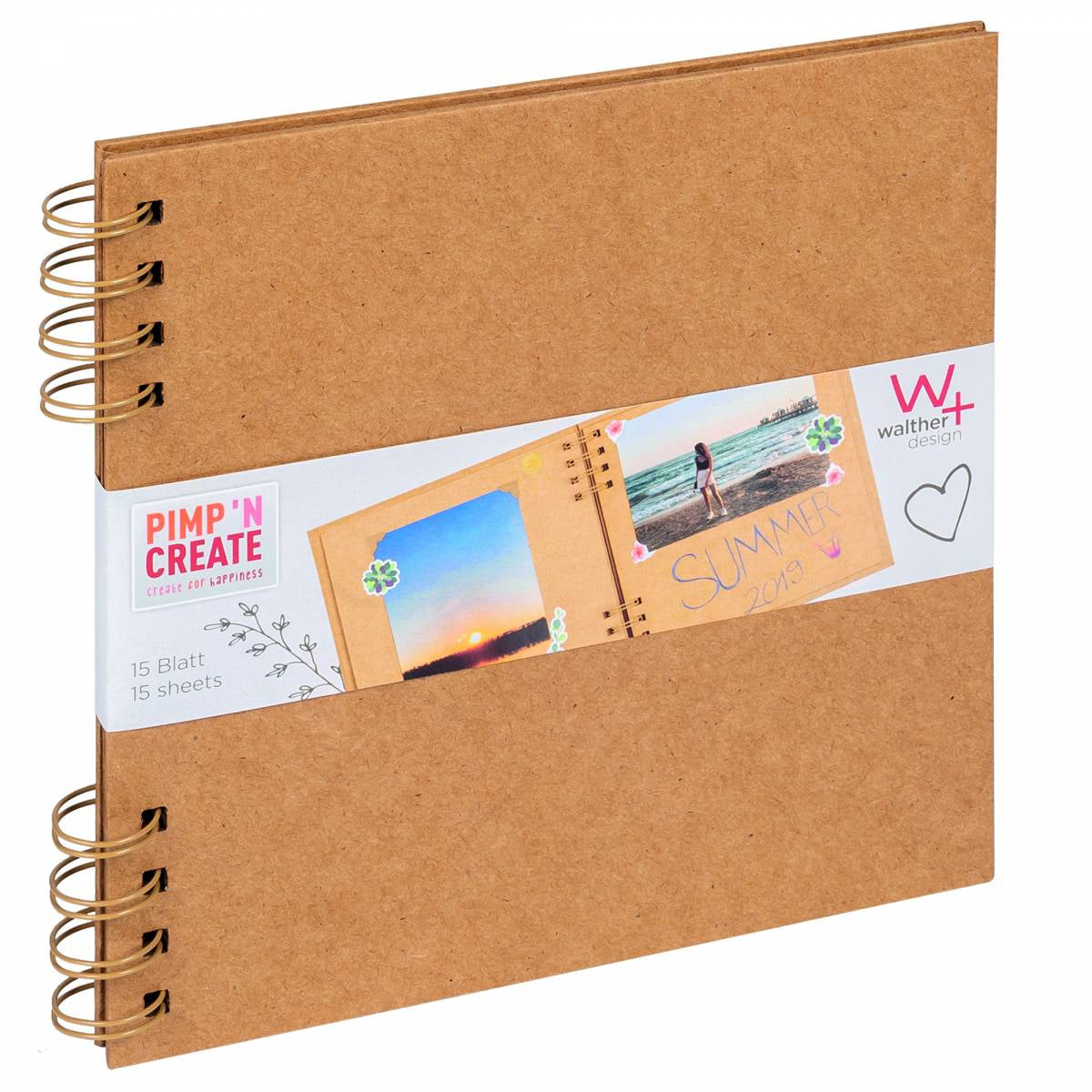 Walther Fotoalbum Pimp 'N Create – für 190 × 190 mm, Kraft, Spiralbindung, Karton
