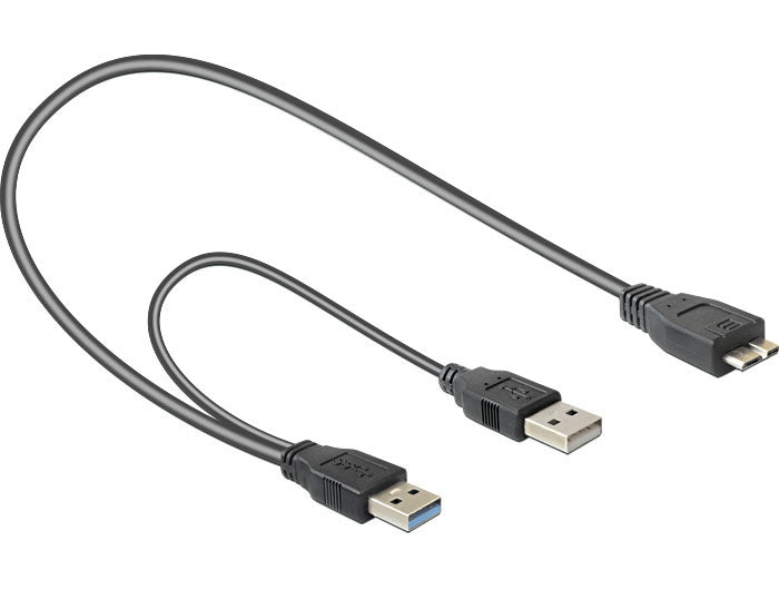 DeLOCK USB-Kabel (2× USB-A auf Micro-USB-B) – USB 3.2 Gen 1 (5 Gbit/s) – 0,6 m – Y-Kabel – Schwarz
