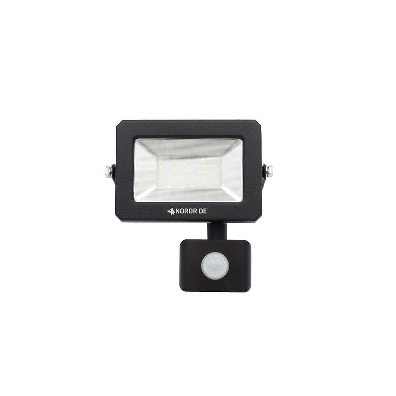 NORDRIDE Wandleuchte Flat – 15,5 × 16,8 cm, 1100 lm, 10 W, 5000 K, IP54, Schwarz, Bewegungssensor (PIR), Dämmerung