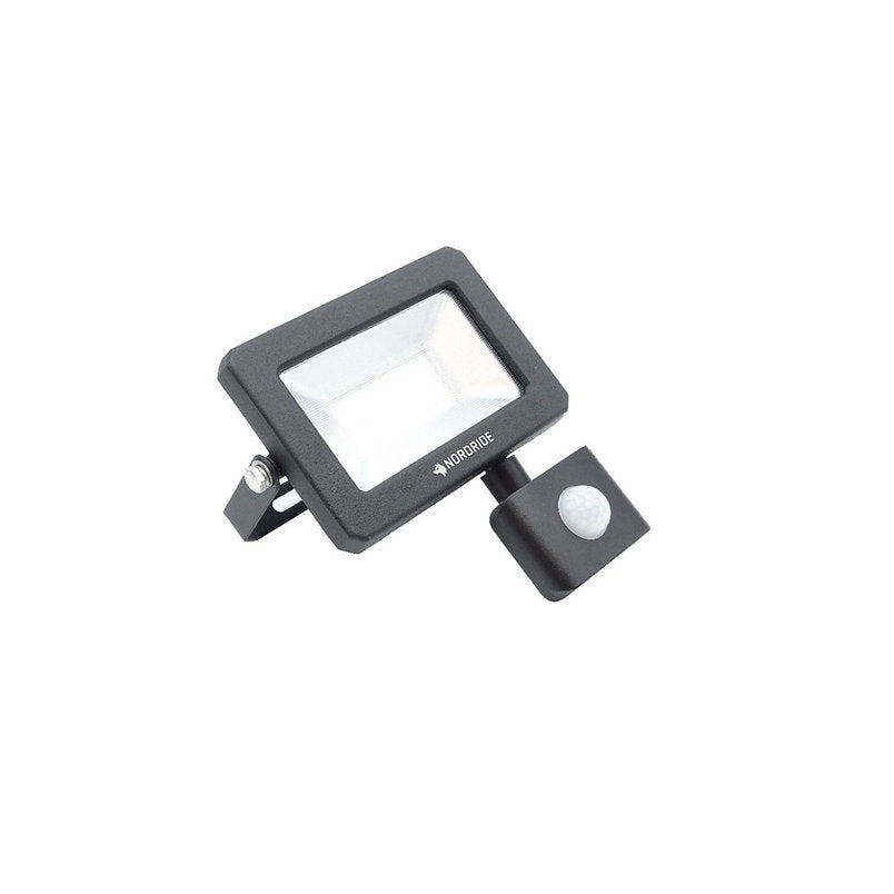 NORDRIDE Wandleuchte Flat – 15,5 × 16,8 cm, 1100 lm, 10 W, 5000 K, IP54, Schwarz, Bewegungssensor (PIR), Dämmerung