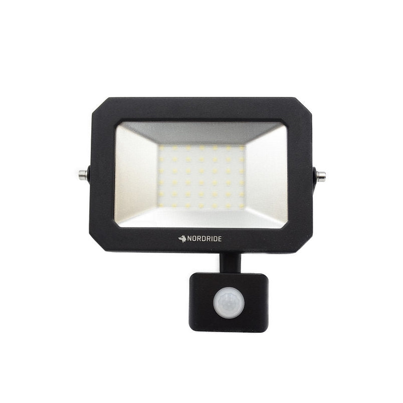 NORDRIDE Aussenwandleuchte – 30 W, Neutralweiss, 5000 K, IP54, Netzbetrieb, mit Bewegungsmelder, Schwarz