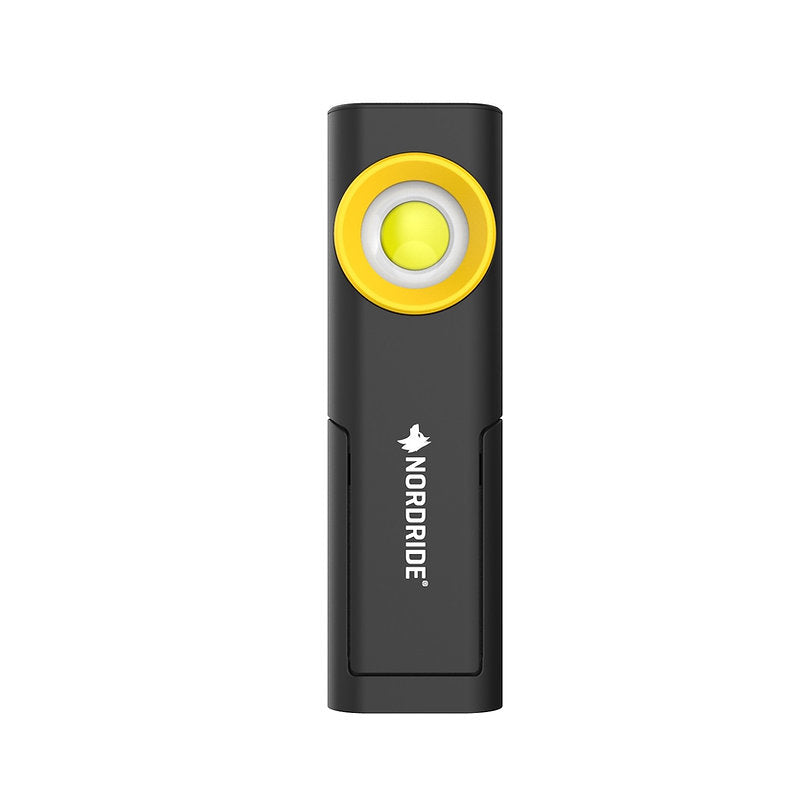 NORDRIDE Taschenlampe Loop Light – 500 lm, 3 Stufen, IP54, Akku 2200 mAh, Haken, Magnet – Schwarz