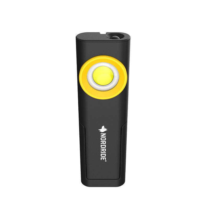 NORDRIDE Taschenlampe Loop Light – 500 lm, 3 Stufen, IP54, Akku 2200 mAh, Haken, Magnet – Schwarz