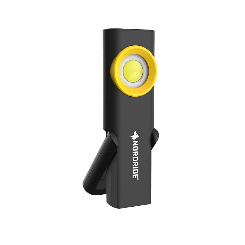 NORDRIDE Taschenlampe Loop Light – 500 lm, 3 Stufen, IP54, Akku 2200 mAh, Haken, Magnet – Schwarz