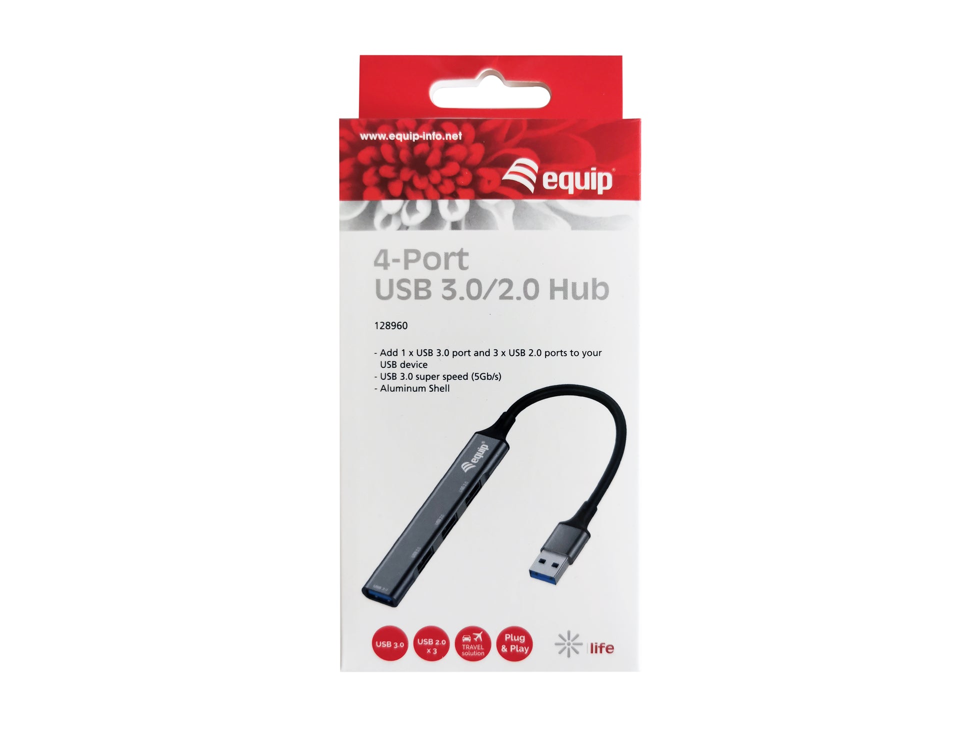 Equip 128960 USB-Hub – USB-A, 1× USB 3.2, 3× USB 2.0