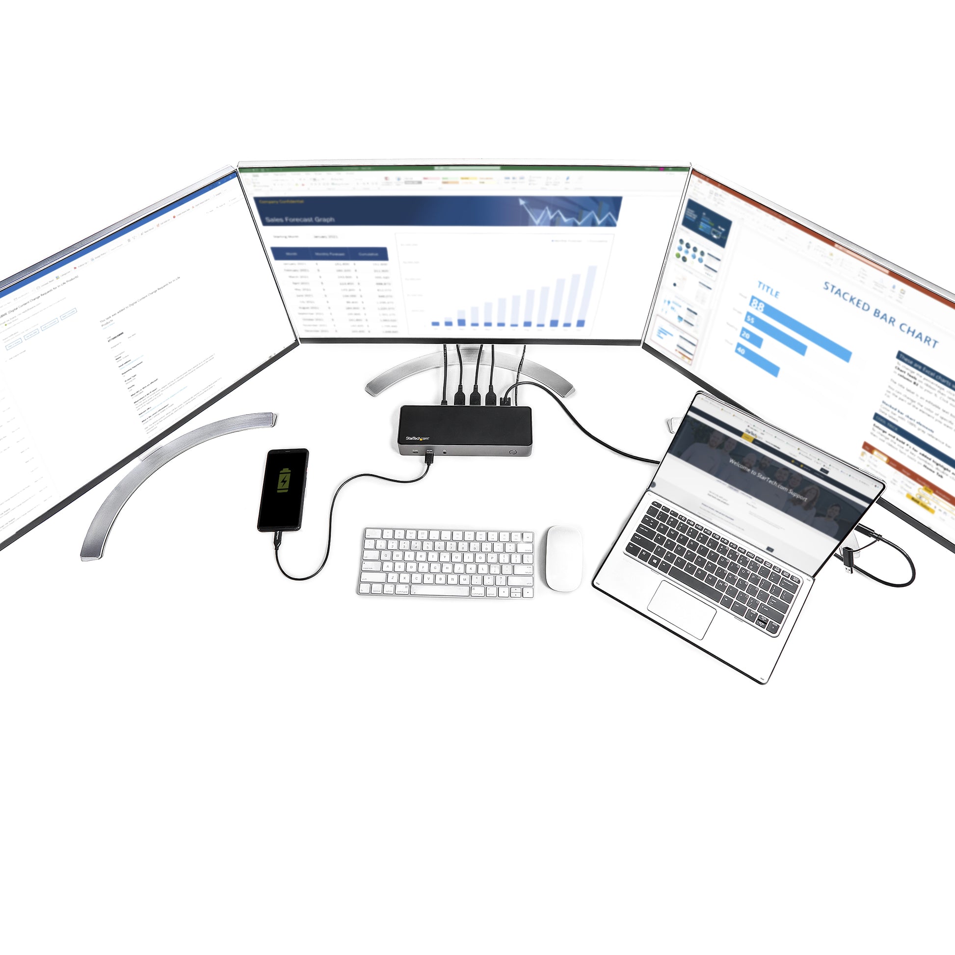 StarTech.com Dockingstation – USB-C, 3× DP, 3× HDMI, 4× USB-A, 85 W PD, GbE, 3,5 mm Audio, für Windows/Mac