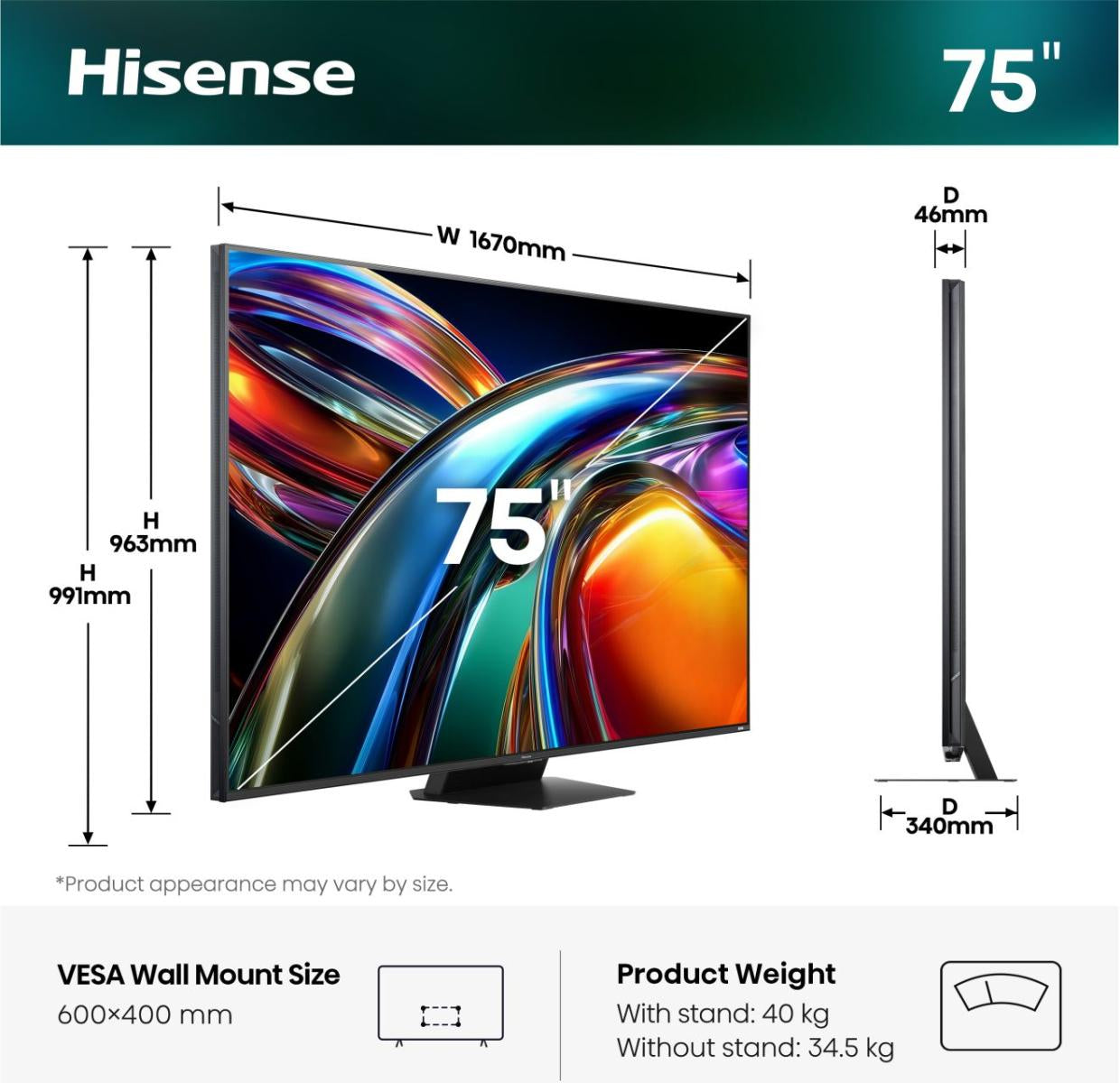 Hisense 75UR9DS – 75" TV – 4K UHD – QD-Mini LED – VIDAA – 180 Hz – Dolby Vision IQ