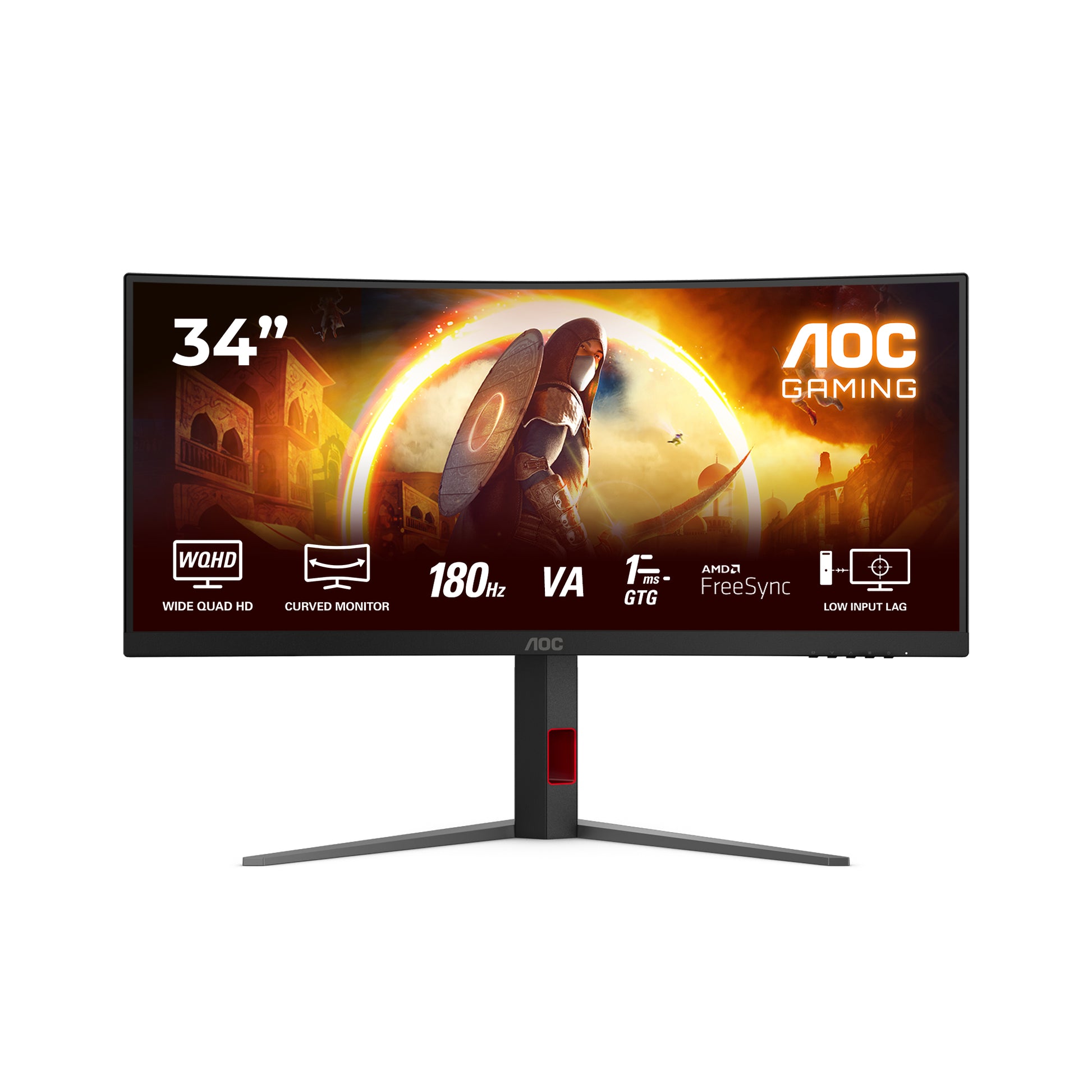 AOC CU34G4 – Monitor, 34", 3440 × 1440 (UWQHD), VA, 180 Hz, Gebogen, Adaptive Sync, Rot