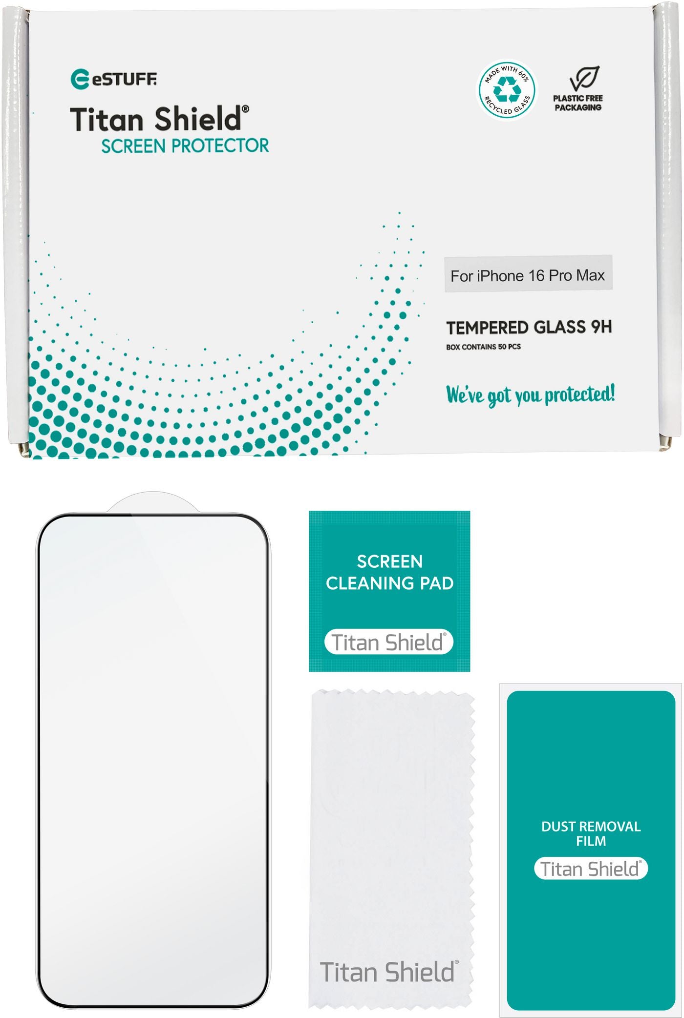 eSTUFF Backcover INFINITE (GRS) – für Apple iPhone 16 Pro – Gehärtetes Glas
