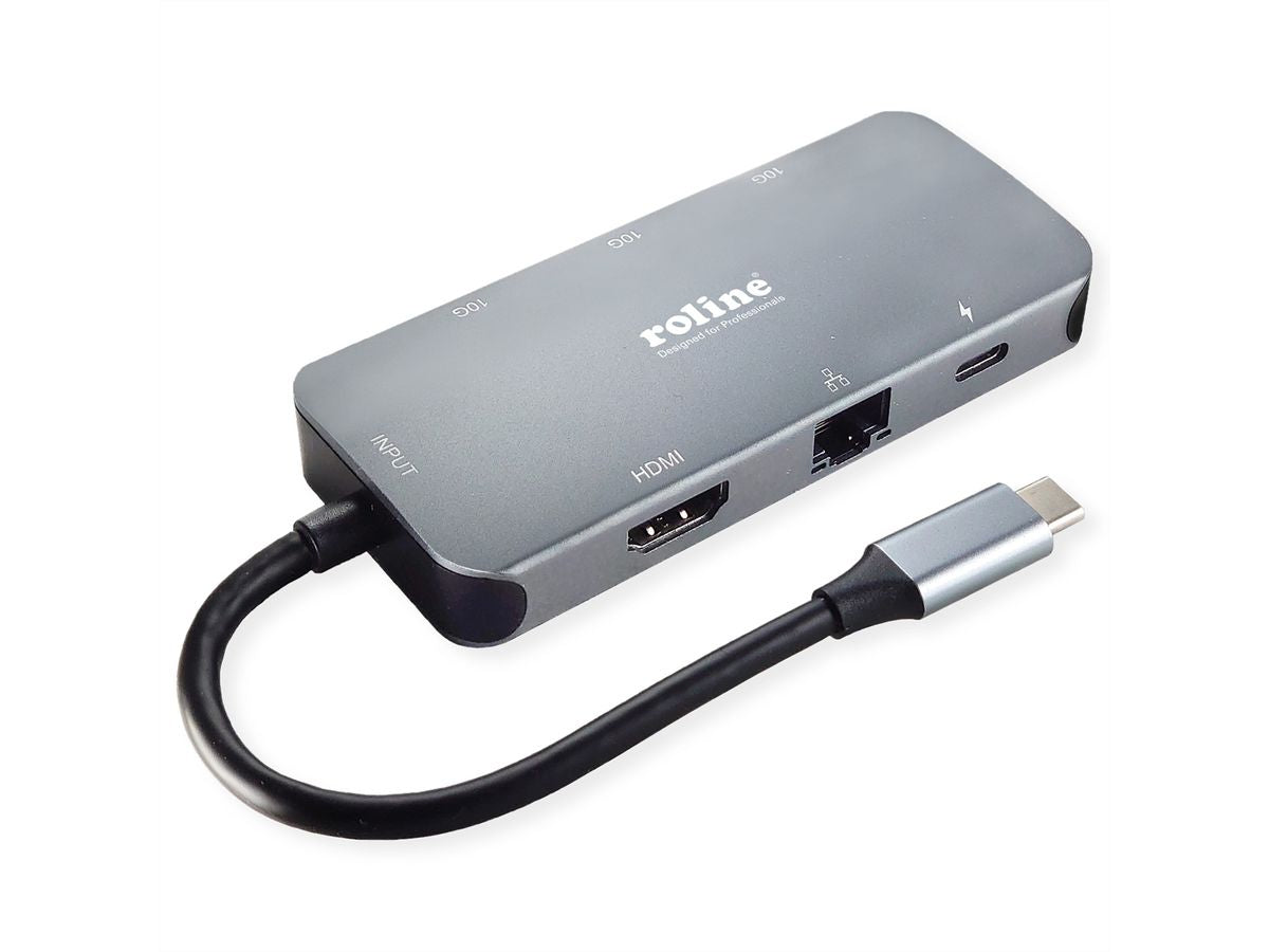 ROLINE Dockingstation – USB-C, 1× HDMI, 2× USB-A, 100 W PD, GbE, für Windows/Mac