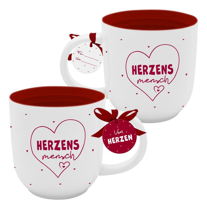 Sheepworld Tasse – 500 ml, Ø 10,0 cm, H 11,0 cm, Keramik, Weiss/Rot
