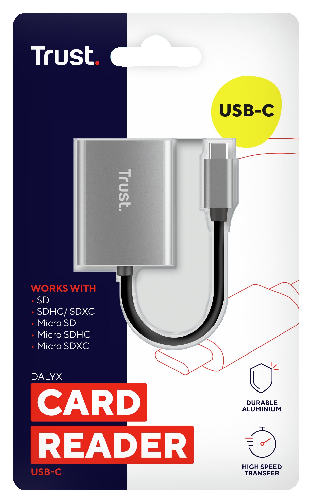 Trust USB-Kartenleser USB-C – SD/microSD/SDHC/SDXC – USB 3.2 Gen 1 (5 Gbit/s) – Extern – Aluminium