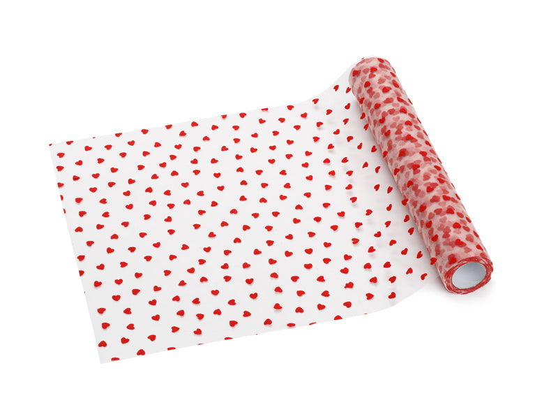 PartyDeco Tischläufer – Polyester, Herzmotiv, 36 cm × 9 m
