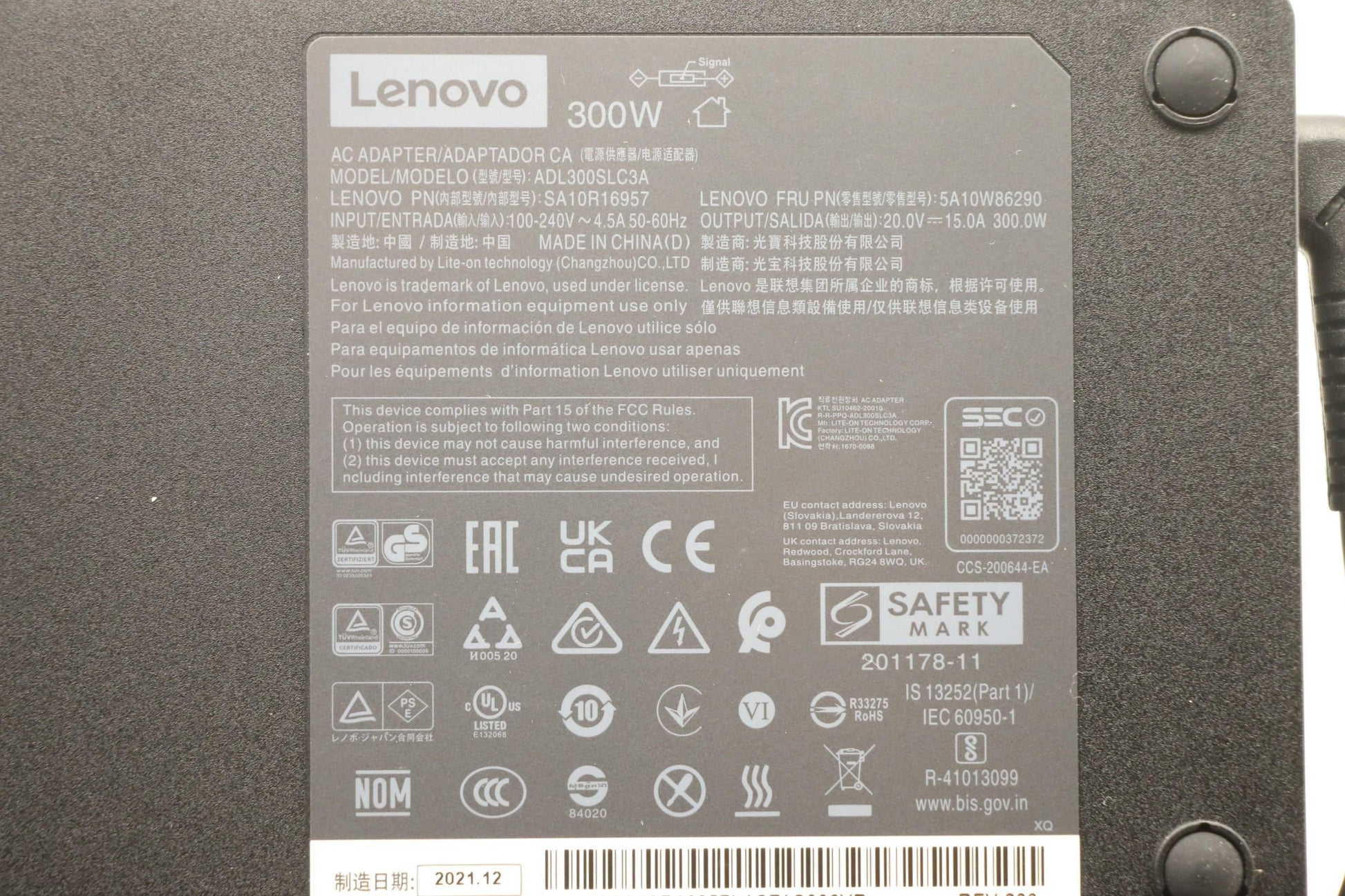 Lenovo Netzteil – 300 W, 20 V – für Lenovo – Schwarz