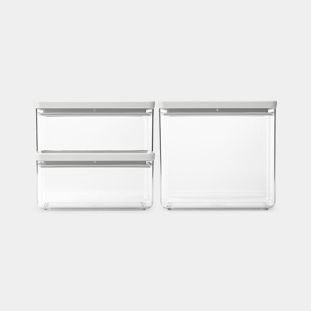 Brabantia Vorratsdose 3er-Set, 3,5 l + 1,5 l + 1,5 l, Kunststoff, transparent/hellgrau