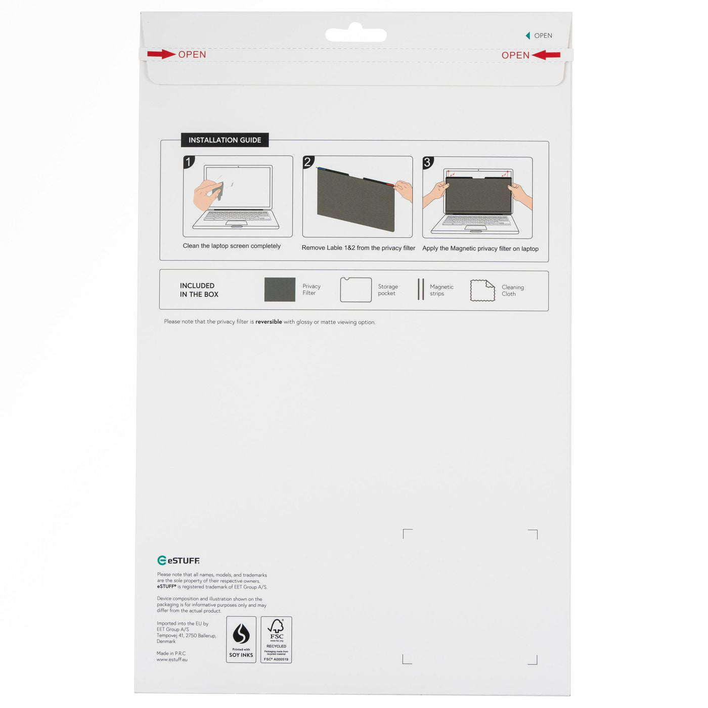 eSTUFF Magnetischer Blickschutzfilter für Laptop 16,4", 16:10 – 351 × 225 mm