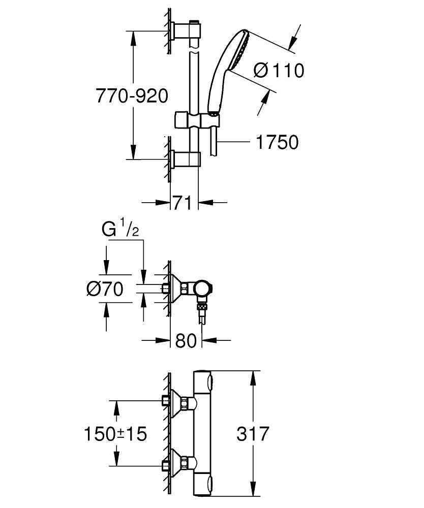 GROHE Badebatterie Precision Flow – Thermostat (Unterputz), Messing, Chrom