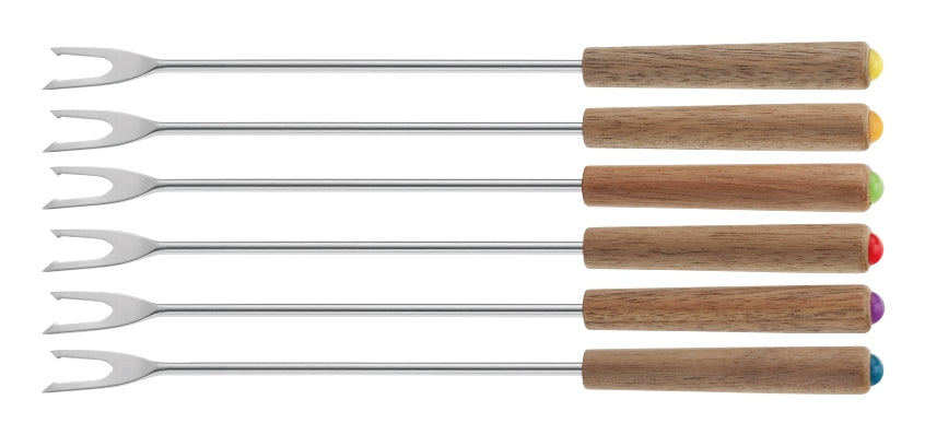 Kela Modessa Fonduegabeln – 6er-Set, 24,5 cm, Holz, Griff Edelstahl, Silber, für Käsefondue