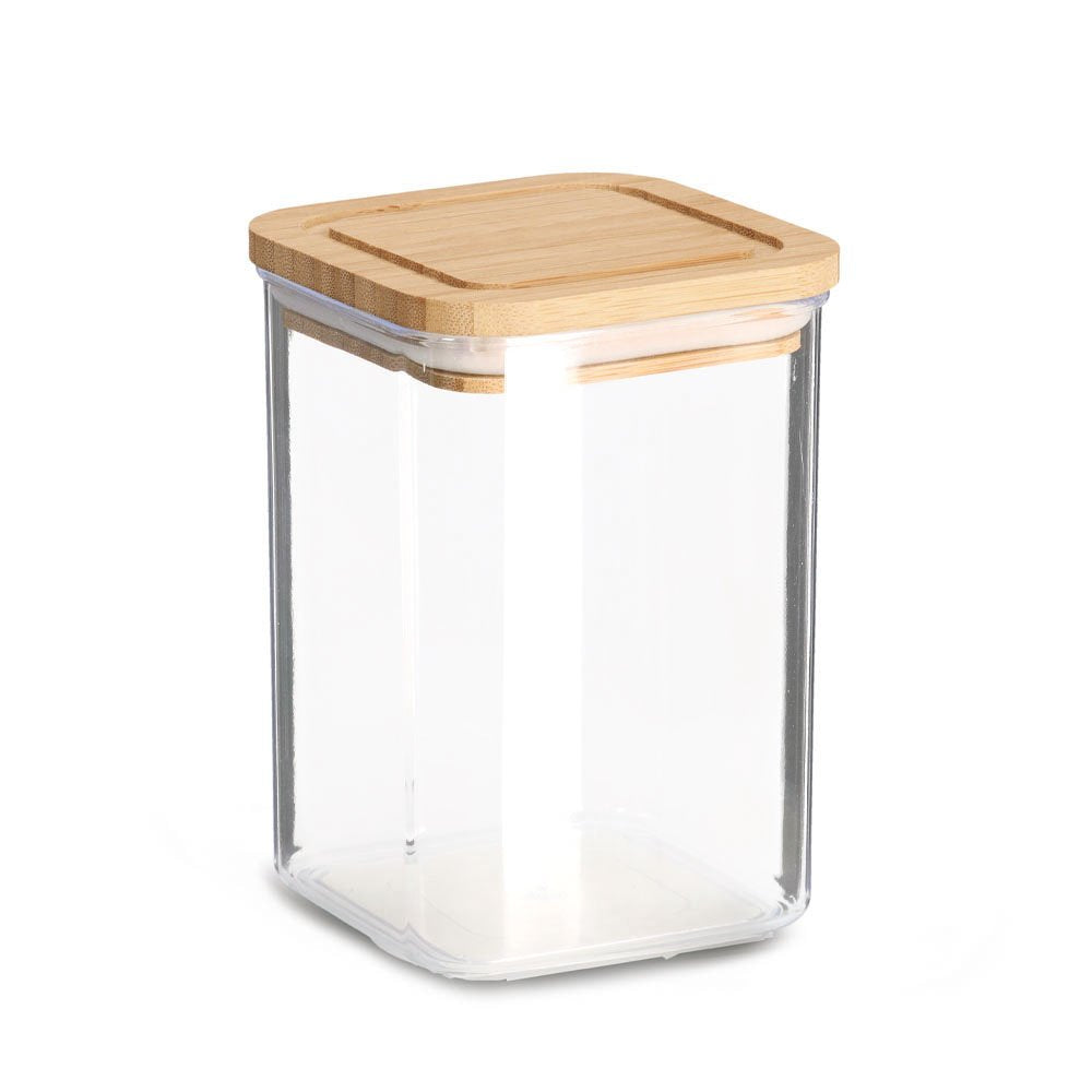 Zeller Present Vorratsdose 800 ml, 10 × 10 × 14,5 cm, Polypropylen (PP)/Bambus/Silikon, transparent/braun