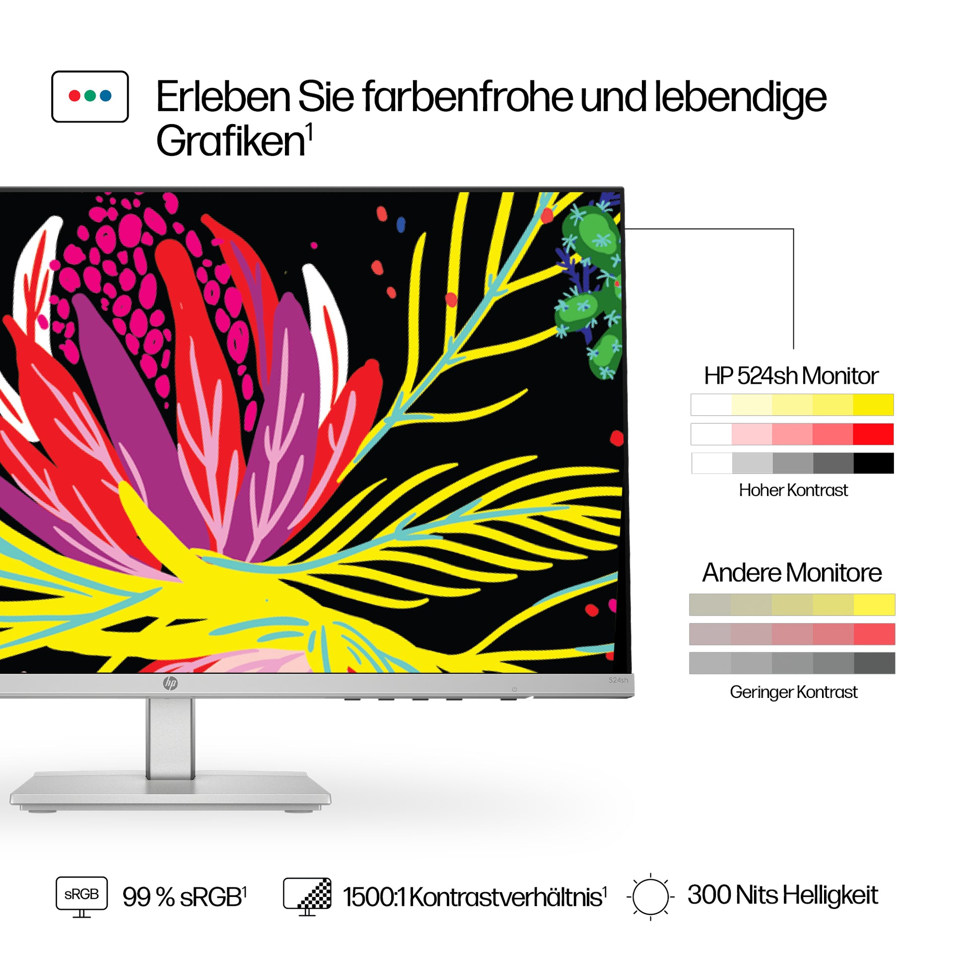 HP Serie 5 524sh – Monitor, 23,8" 1920 × 1080 (Full HD), LCD, Silber