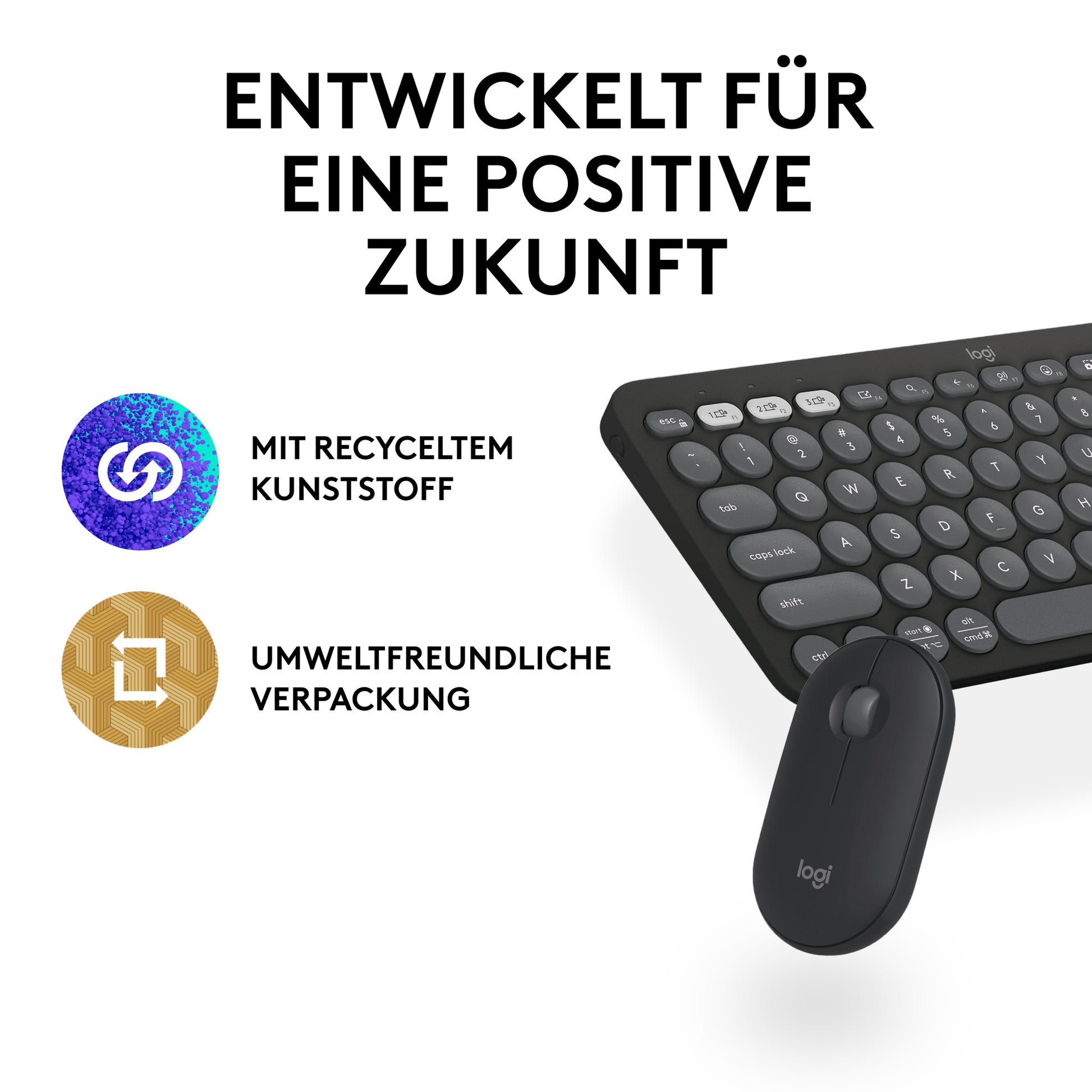 Logitech Pebble M350s Maus – kabellos, Bluetooth, Graphit