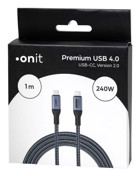 ONIT USB-C auf USB-C Kabel – USB4 80 Gbit/s – 1 m – PD 240 W – Textilmantel – Schwarz